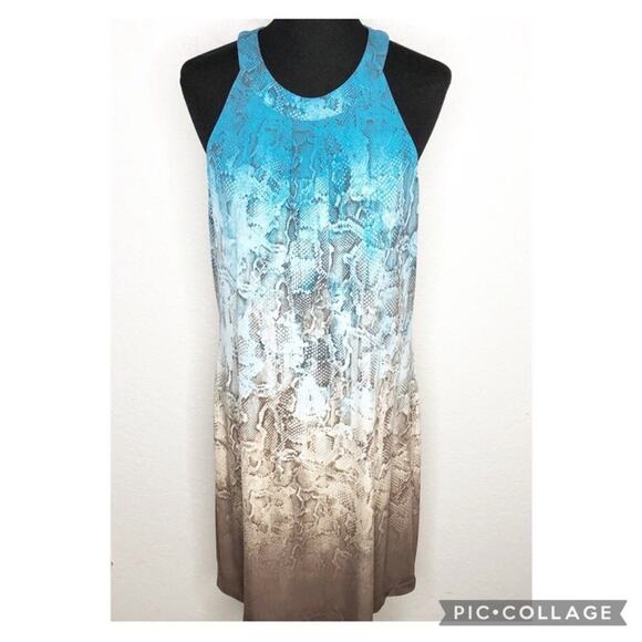 WHBM blue brown ombre snake print open back sleeveless halter dress Extra Large - Picture 1 of 14